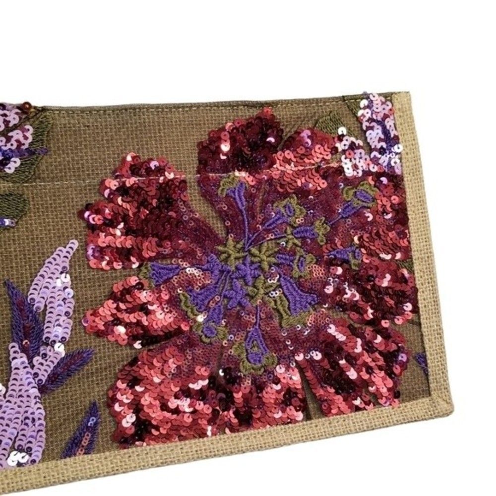 Sequin Embroidery Floral Stitching Linen Tote Bag NWT - Picture 3 of 13